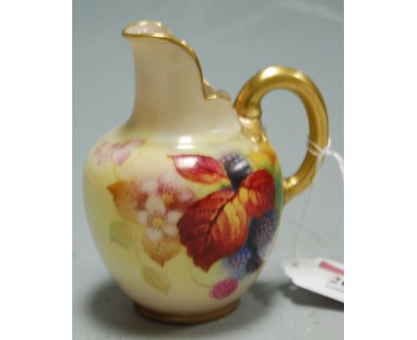 A Royal Worcester porcelain flatback jug, decorated with leaves and berries, signed K Blake, shape 1094 Condition Report / Ex