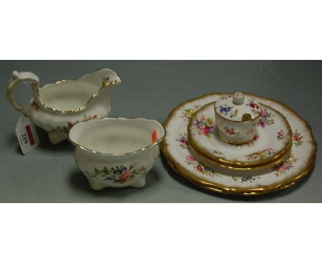 Assorted Hammersley bone chinawares to include; pair of cruets, sauceboat, sugar, preserve pot etc 