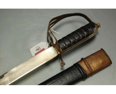 A mid-20th century Indian sword, having a curved steel blade, with steel hilt and wirebound grip, in a leather scabbard 