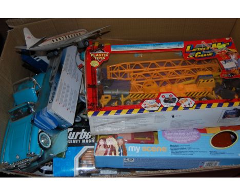 A large quantity of childrens toys to include; plastic fire engine, Corgi Noddy horse racing game, model aeroplanes etc 