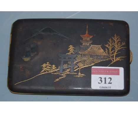 A Japanese gold inlaid kumi-ware pocket cigarette case