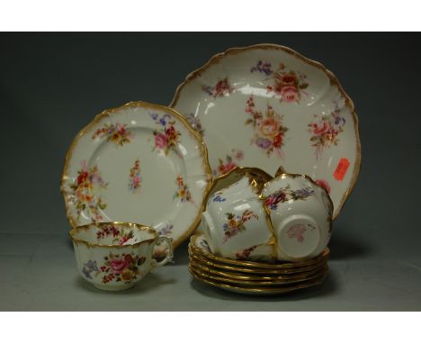 A Hammersley & Co part teaset decorated in the Dresden Sprays pattern, No.12668