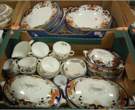 Four boxes of mixed table china to include; Booth's part dinner service, quantity of Royal Worcester table china, Royal Doult