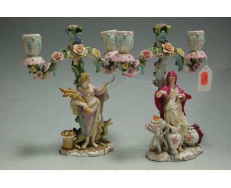 A pair of continental porcelain two light candelabra, early 20th century 
