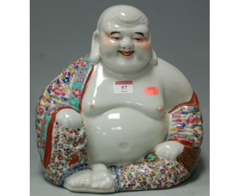A 20th century Chinese glazed and enamel decorated stoneware Buddha Condition Report / Extra Information No apparent faults.
