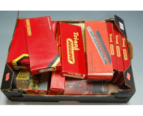 A box of Triang and Hornby railway 00 gauge scale models