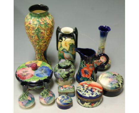 A collection of Old Tupton ware vases and trinket boxes in the Moorcroft style Condition Report / Extra Information No appare