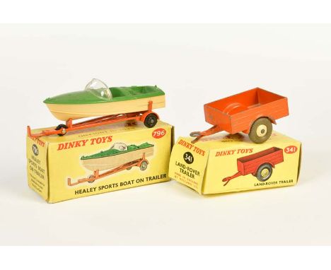   Dinky Toys, 796 Healy Sports Boat on Trailer + 341 Land Rover Trailer, England, 1:43, teilw. LM, Okt Z 2+, Z 1-2/2        D