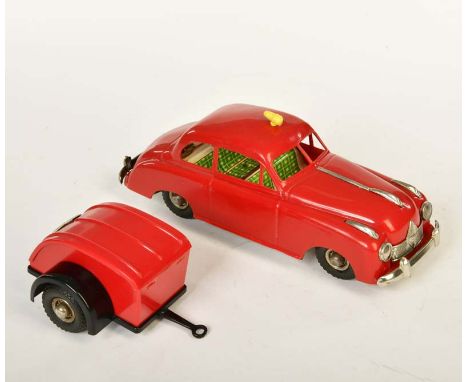   Seidel, Borgward Hansa 1800 Feuerwehr + Anhänger, W.-Germany, 38 cm, GemBw, UW ok, min. LM, Chrom angelaufen, Z 1-2        