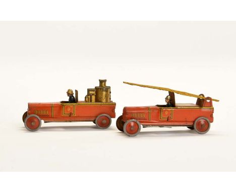   Fischer, 2x Penny Toy Feuerwehr, Germany VK, 7-8 cm, Blech, min. LM        Fischer, 2x Penny Toy Fire Engine, Germany pw, t