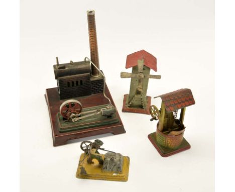   Doll u.a., Kleine Dampfmaschine + 3 Antriebsmodelle, Germany VK, 18x21 cm, LM, Originalbrenner fehlt        Doll a.o., Litt