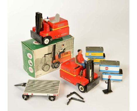   MS, Konvolut Gabelstapler, DDR, 13 cm, Blech, min. LM, 1x Okt, bitte besichtigen        MS, Bundle Fork Lifts, GDR, tin, mi