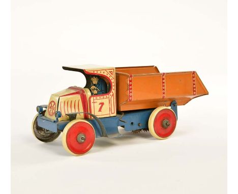   Marx, Kipp LKW, England, 24 cm, Blech, UW ok, min. LM, Z 2        Marx, Dump Truck, Englans, tin, cw ok, min. paint d., C 2