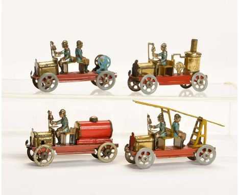   Meier, 4x Penny Toy Feuerwehr, Germany VK, 9 cm, Blech, min. LM        Meier, 4x Penny Toy Fire Engine, Germany pw, tin, mi