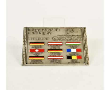   Plakette Porsche Club 1987, 8x11,5 cm, Z 1        Badge  Porsche Club 1987, C 1      