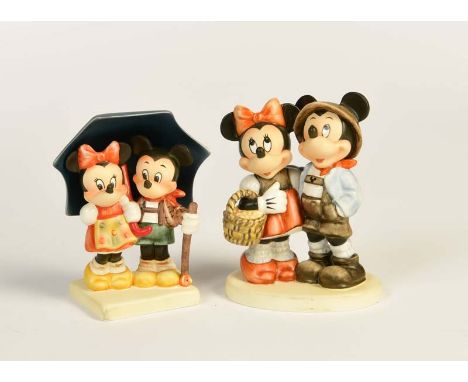   Goebel, 2x Mickey + Minnie, W.-Germany, 12 + 13 cm, Porzellan, Z 1        Goebel, 2x Mickey + Minnie, W.-Germany, porcelain