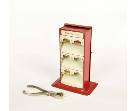   Bing ?, Fahrkautomat mit Fahrkarten + Entwertungszange, Germany, 17 cm, Blech, min. LM        Bing ?, Ticket Machine with T