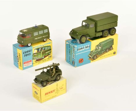   Corgi + Dinky Toys, Army Truck, US Police Truck + Jeep, Great Britain + France, Druckguss, Okt Z 1/1-, Z 1        Corgi + D