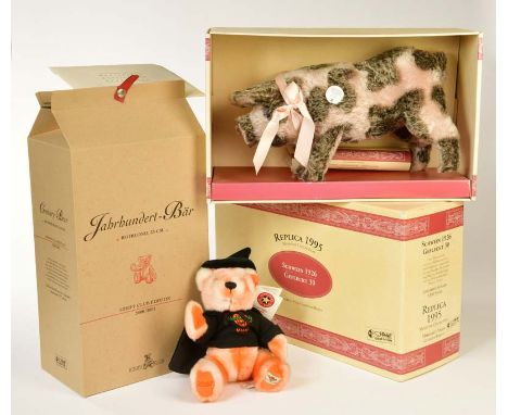   Steiff, Jahrhundert Bär, Schwein 1926 + Hermann Hard Rock Bär, W.-Germany, 20-35 cm, Replika Edition, Z 1        Steiff, Ce