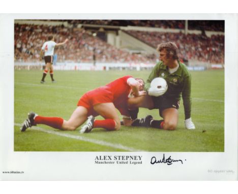Alex Stepney signed 16x12 inch Manchester United Legend colour print. Good condition. All autographs come with a Certificate 