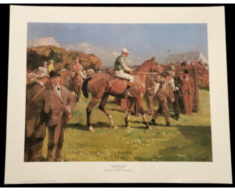 At Hethersett Races by Sir Alfred Munnings 28x23 inch colour print. Good condition. All autographs come with a Certificate of