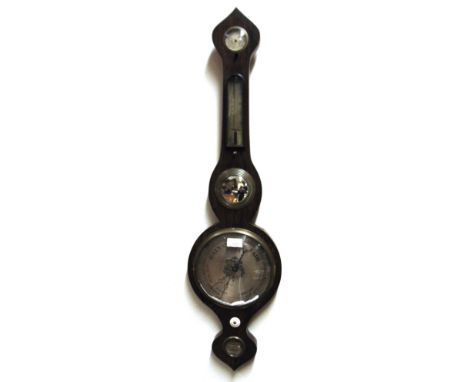 A VICTORIAN ROSEWOOD BANJO BAROMETER/THERMOMETER 94cm long overall