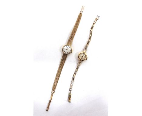 TISSOT, A LADY'S 9 CARAT GOLD BRACELET WATCH 13g gross excluding the movement; with a lady's 9 carat gold Roamer watch on a m
