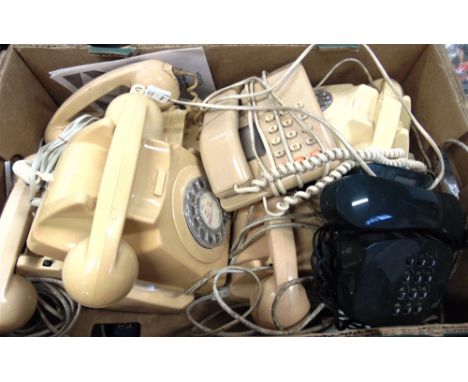 FIVE G.P.O. RING-DIAL TELEPHONES  all cream; together with two push-button telephones, (7).