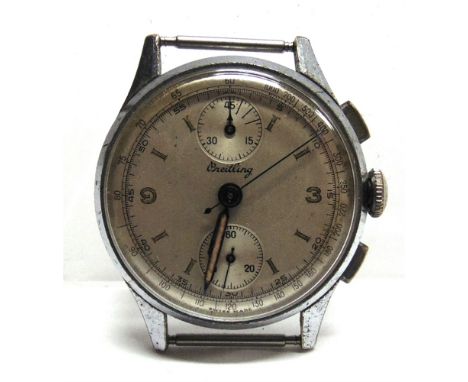 BREITLING a gentleman's chrome plated mechanical chronograph wrist watch, the circular silver coloured dial with luminous bat