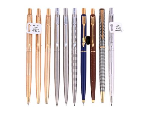 
	
		PARKER, INSIGNIA 
		A COLLECTION OF PENCILS AND BALL POINT PENS
		Cap and Barrel: With varying finishes, including Laque