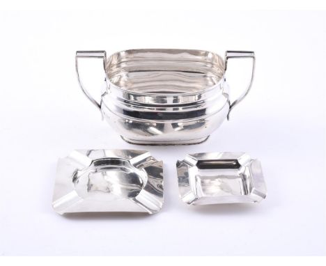 
	
		A SILVER OBLONG BALUSTER TWIN HANDLED SUGAR BOWL
		WILLIAM HUTTON &amp; SONS LTD., SHEFFIELD 1916
		With twin harp handl