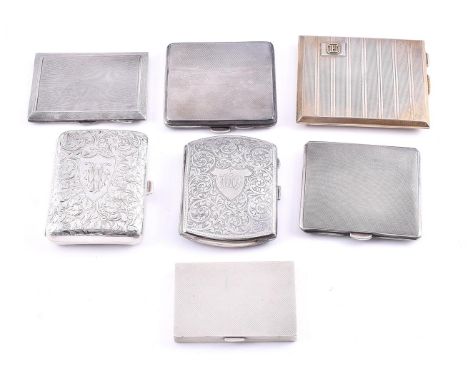 
	
		SEVEN SILVER CIGARETTE CASES
		To include: an oblong cigarette case by William Hair Haseler, Birmingham 1899, engraved w