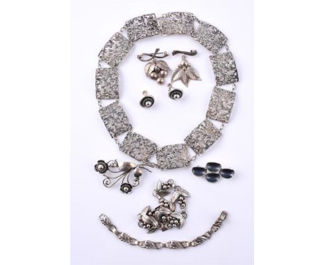 
	
		IVAR T. HOLTH, A SILVER COLOURED PANEL NECKLACE AND A COLLECTION OF SILVER COLOURED JEWELLERY BY JOHN LAURITZEN
		The ne