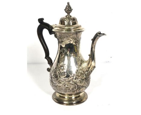 A Fine William IV silver coffee pot, hallmarked London 1816, makers mark probably John Linnit, of baluster form, chased with 