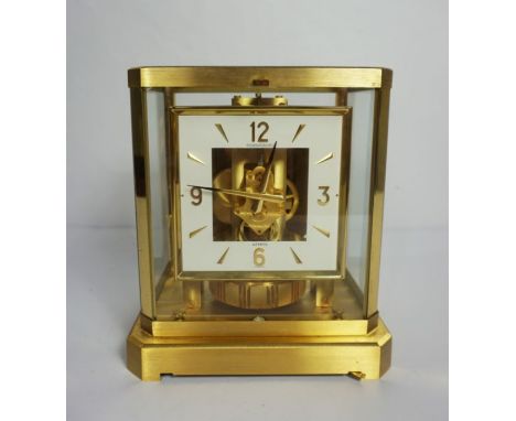 Jaegar LeCoutre, Atmos Clock, circa 1960's, a rarer square dial variant, caliber 528-8, gilt brass case with square white ena