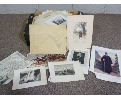 A group of loose prints, together with two nude life drawings, a Russell Flint print and similar (a lot)
