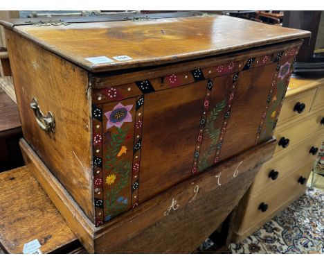 A 19th century later painted elm trunk, length 78cm, width 50cm, height 49cm