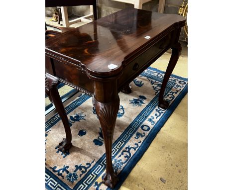 A George II style mahogany folding card table, width 90cm, depth 45cm, height 78cm