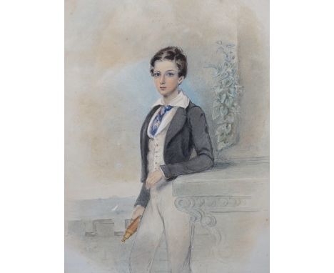 Victorian School, watercolour, Portrait of a mid-shipman, 34 x 25cm