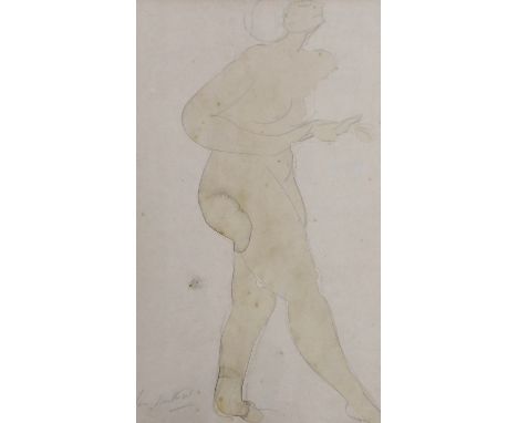 Georges-Denys Dutheil (b.1888) (Pupil of Rodin), pencil and watercolour, Sketch of a standing female nude, signed, 42 x 26cm