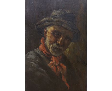 J. Jacobs, oil on board, Portrait of a gentleman wearing a red neckerchief, 56 x 38cm