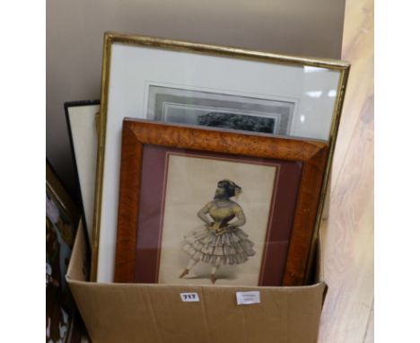 A group of assorted paintings and prints including a lithograph of a bearded lady, 'Miss Julia Pastrana'