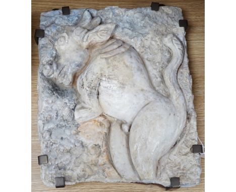 Ruth Sulke, a  mounted studio ceramic and relief carved wax plaque, 31cms x 38cms