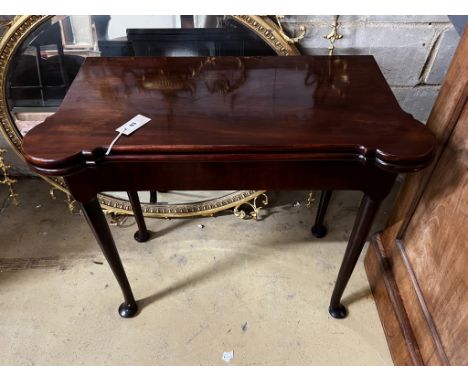 A George III mahogany folding card table, width 83cm, depth 42cm, height 73cm