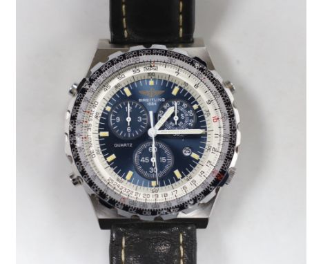 A gentleman's 1990's steel Breitling Navitimer Jupiter Pilot quartz wrist watch, with box and papers, case diameter 42mm, on 