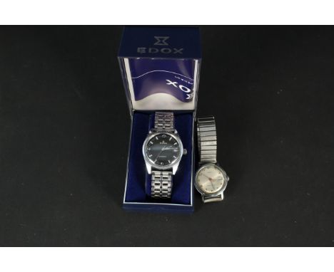 A 1980's Edox Automatic gents wristwatch with box and leaflet plus a Timex example with expandable strap