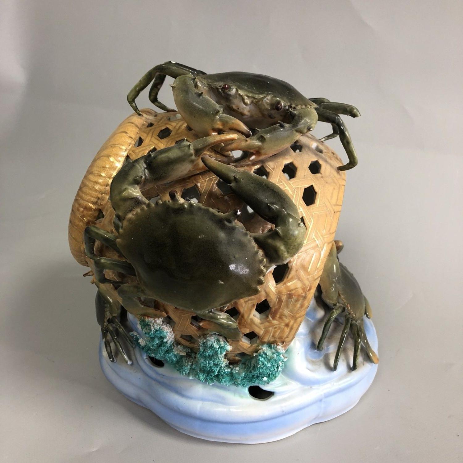Unusual Eastern porcelain ornament in the form of a wicker crab pot