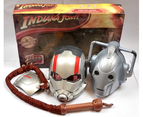 Marvel Antman Helmet, Good, Doctor Who Cyberman Helmet, Good, Indiana Jones Child Costume, Good, within Fair to Good opened b