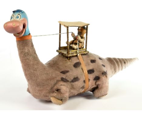 Marx Toys The Flintstones Dino The Dinosaur, tinplate body with rayon fabric fur, hard plastic head, Good.