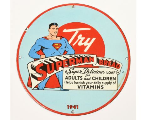 1941 vintage Superman Bread Enamel sign, Excellent.
